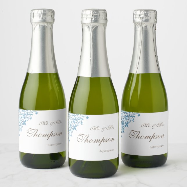 Regency French Blue Fleur de Lis Wedding Favour Sparkling Wine Label (Bottles)