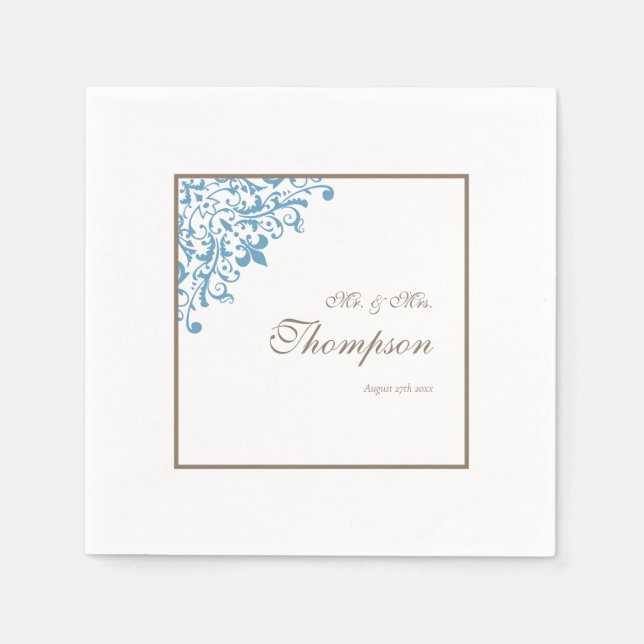 Regency French Blue Fleur de Lis Wedding Reception Napkin (Front)