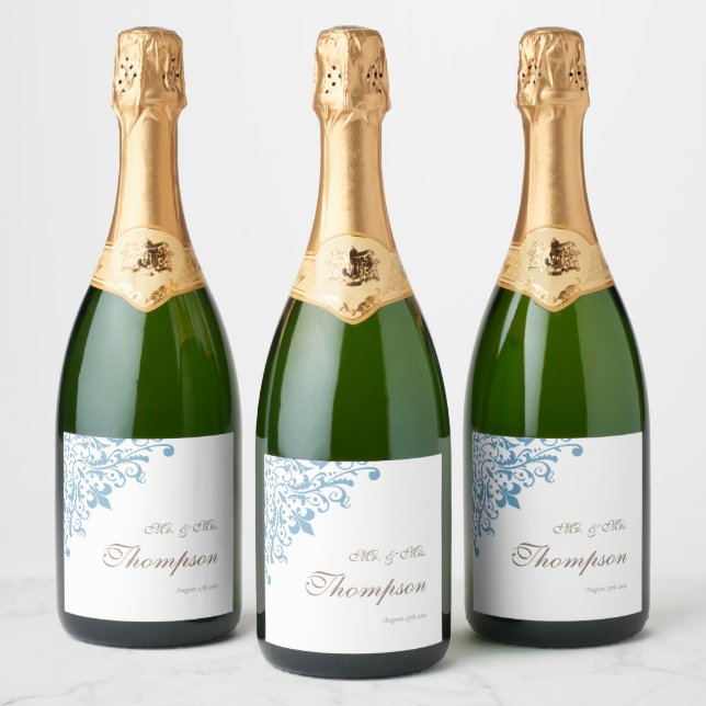 Regency French Blue Fleur de Lis Wedding Reception Sparkling Wine Label (Bottles)