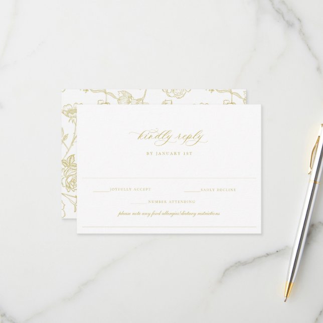 Regency Gold Allergy Diet Restriction Wedding RSVP Card (Front/Back In Situ)