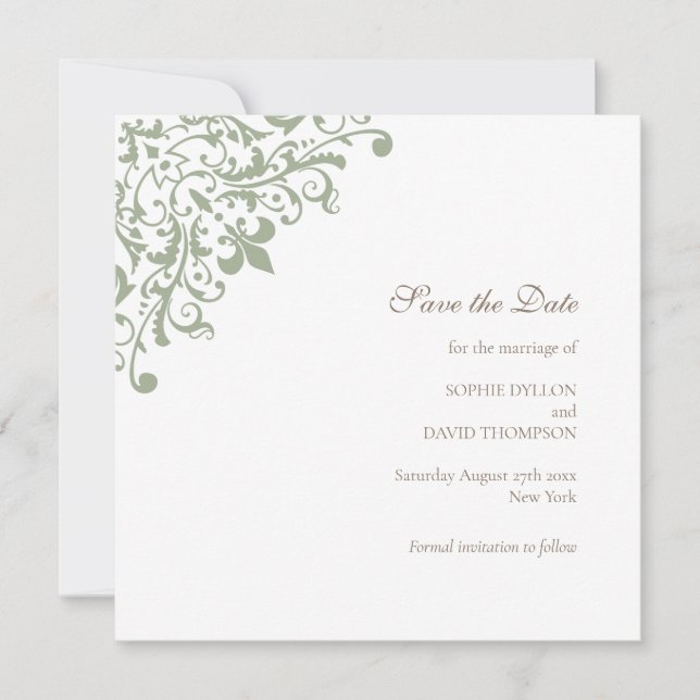 Regency Green Fleur de Wedding Save The Date (Front)