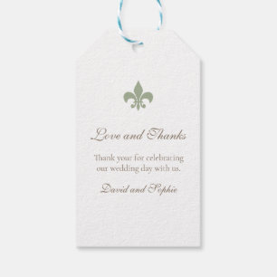 Regency Green French Fleur de Lis Merci Wedding Gift Tags