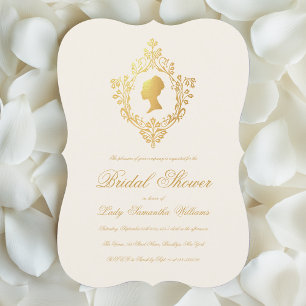 Regency Ivory Faux Gold Ornate Crest Bridal Shower Invitation