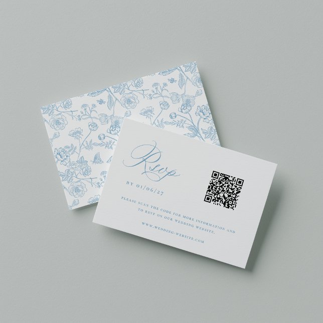 Regency Light Blue Chinoiserie Wedding QR Code RSVP Card (Creator Uploaded)