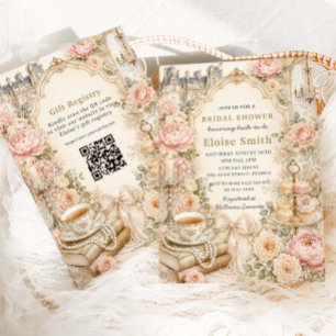Regency Pink Floral High Tea Party Bridal Shower Invitation
