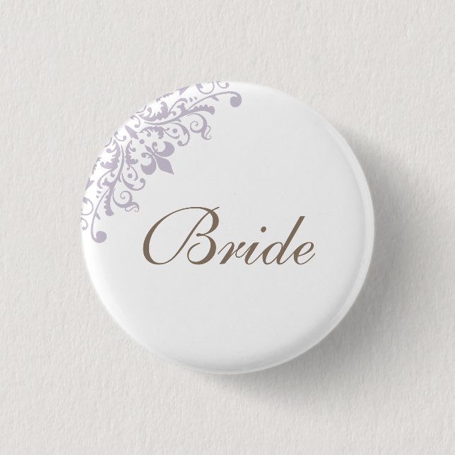 Regency Purple French Fleur de Lis Script Bride 3 Cm Round Badge (Front)