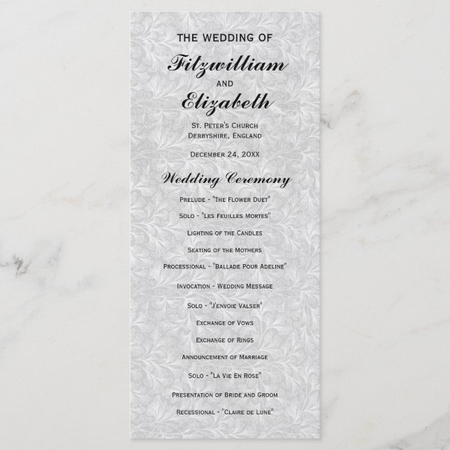 Regency Romance Wedding Programs Programme (Front)