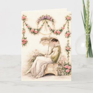 Regency Rose Garden Reading Lady Card