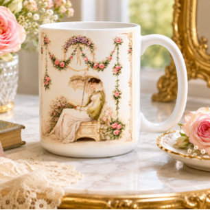 Regency Rose Garden Reading Lady Coffee Mug