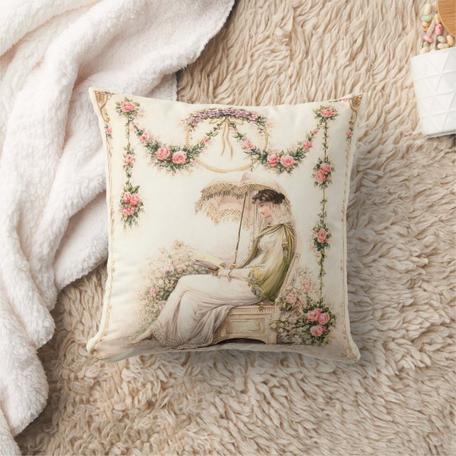 Regency Rose Garden Reading Lady Cushion (Blanket)