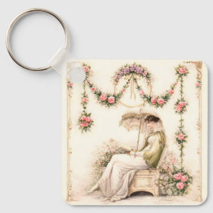Regency Rose Garden Reading Lady Key Ring