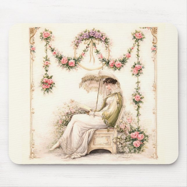 Regency Rose Garden Reading Lady Mouse Mat (Front)