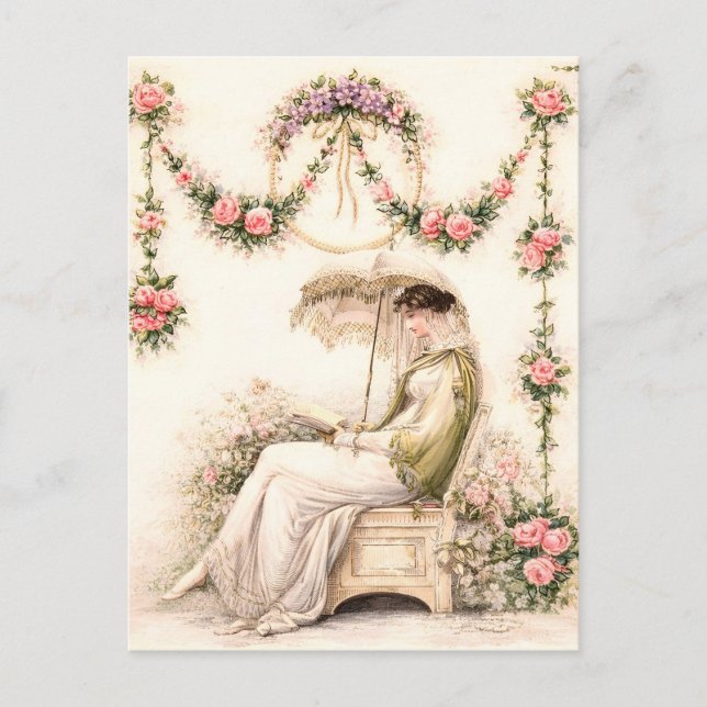 Regency Rose Garden Reading Lady Postcard (Front)