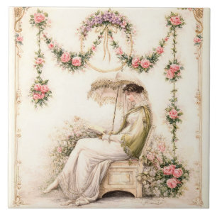 Regency Rose Garden Reading Lady Tile