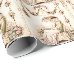 Regency Rose Garden Reading Lady Wrapping Paper