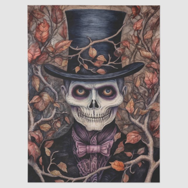 Regency Skeleton Gentleman Halloween Decoupage Tissue Paper (Front)