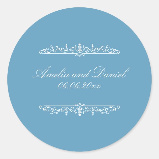 Regency  Style Blue Wedding Sticker (Front)