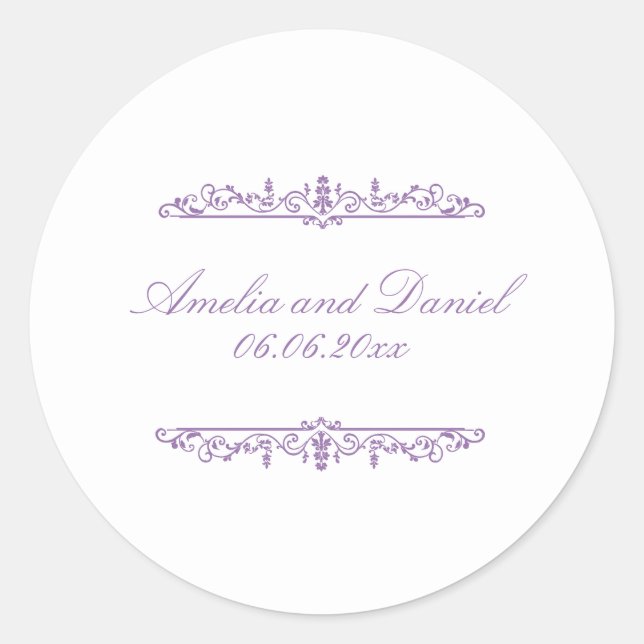 Regency  Style Purple & White Wedding Sticker (Front)