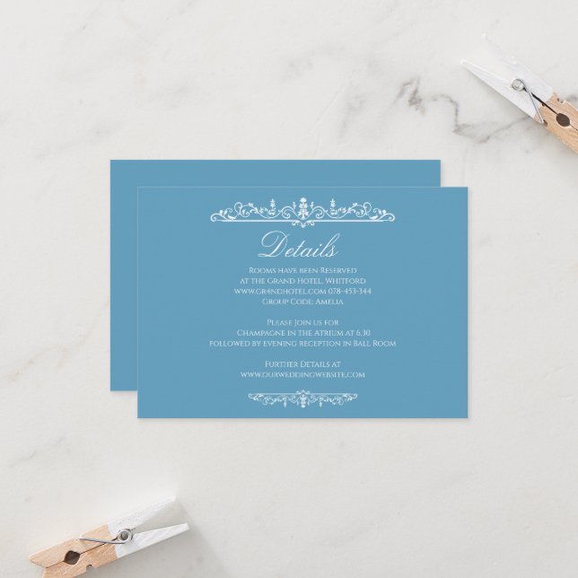 Regency Style Wedding Details Card (Front/Back In Situ)
