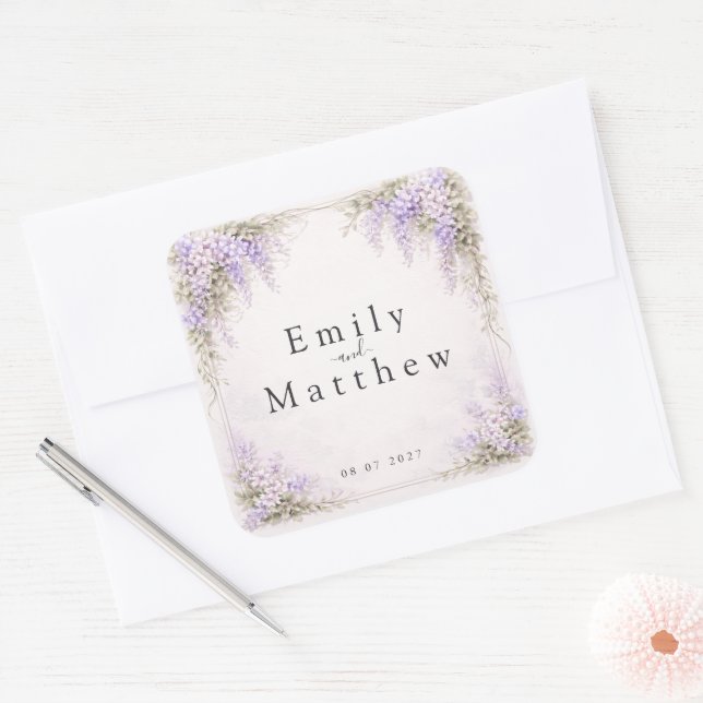 Regency Wisteria Square Wedding Stickers (Envelope)