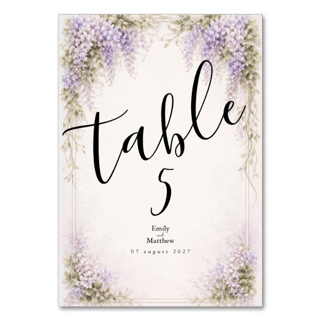 Regency Wisteria Wedding Table Number Card (Front)