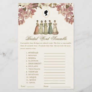 Regency Word Scramble Floral Bridal Shower Game