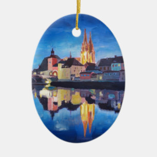 Regensburg, Bavaria at Dawn Ceramic Tree Decoration