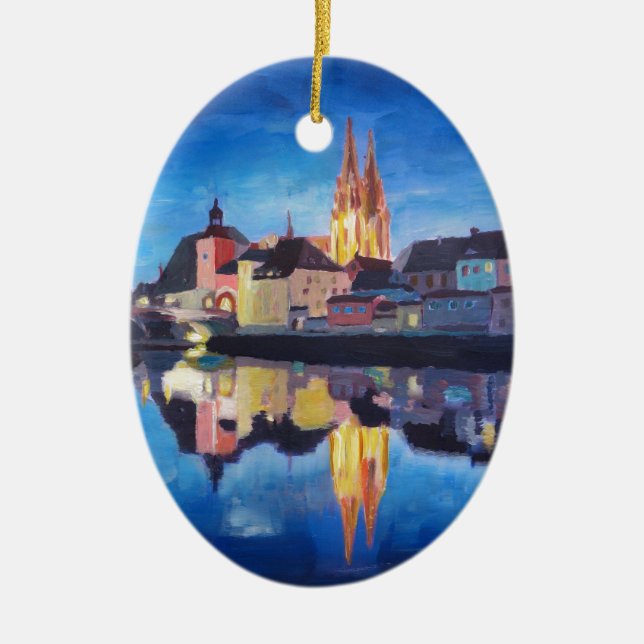 Regensburg, Bavaria at Dawn Ceramic Tree Decoration (Front)
