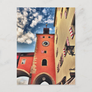 Regensburg clock tower HDR Postcard