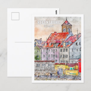 Regensburg Germany Famous Travel Place Watercolor Postcard