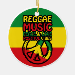 Reggae and Peace Symbol with positive quotes Ceramic Tree Decoration