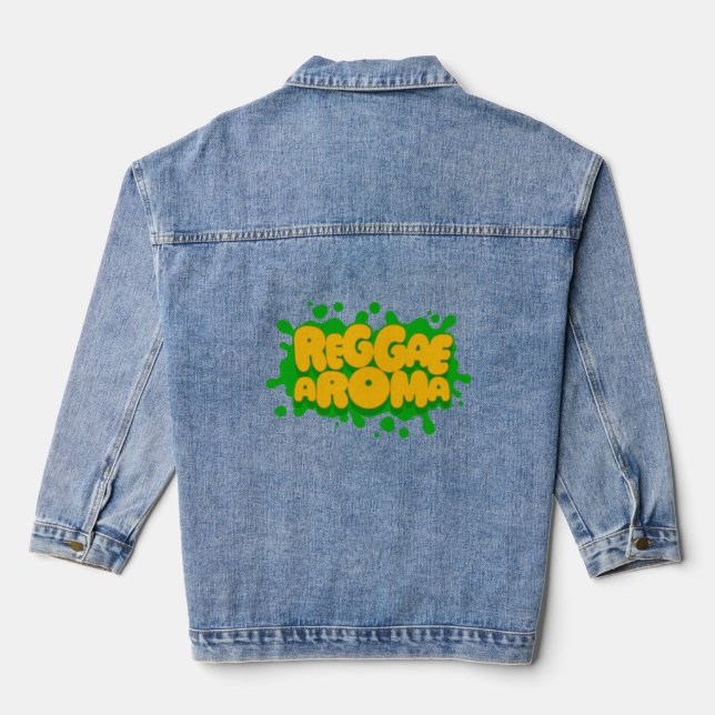 Reggae Aroma Splash Typography Reggae Denim Jacket (Back)