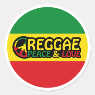 Reggae art with positive words Peace and Love Classic Round Sticker