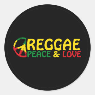 Reggae art with positive words Peace and Love Classic Round Sticker