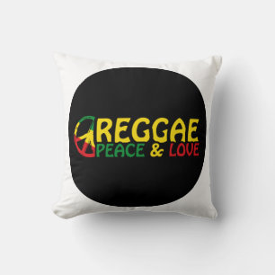 Reggae art with positive words Peace and Love Cushion