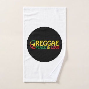 Reggae art with positive words Peace and Love Hand Towel