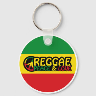 Reggae art with positive words Peace and Love Key Ring