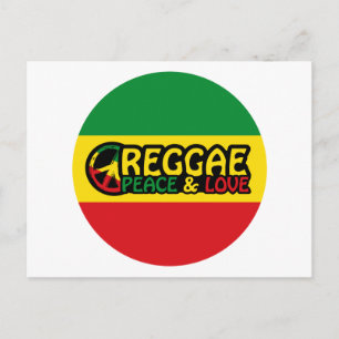 Reggae art with positive words Peace and Love Postcard