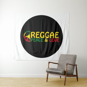 Reggae art with positive words Peace and Love Tapestry