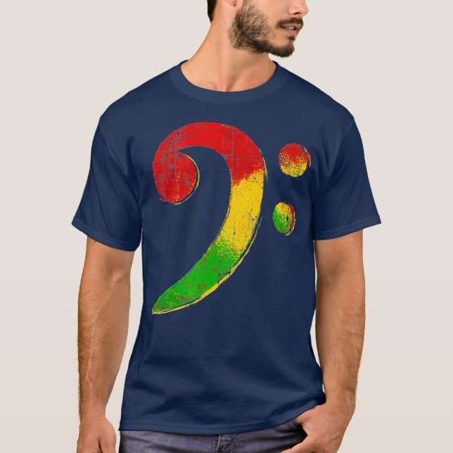 Reggae Bass Clef Rasta Gift for Bassist Bass T-Shirt (Front)