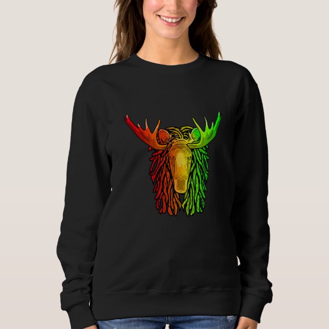 Reggae Cool Moose Dreadlocks Rasta Dreads Rastafar Sweatshirt (Front)