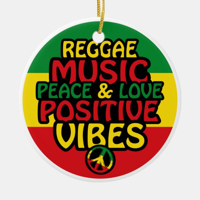 Reggae design with positive quotes and reggae flag ceramic tree decoration (Front)