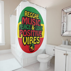 Reggae design with positive quotes and reggae flag shower curtain