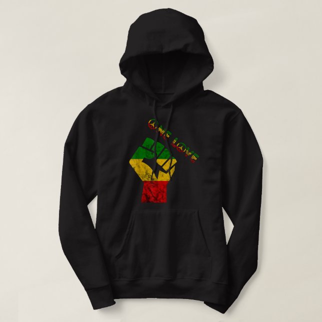 Reggae Fist Rasta Reggae Music One Love Jamaica Ra Hoodie (Design Front)