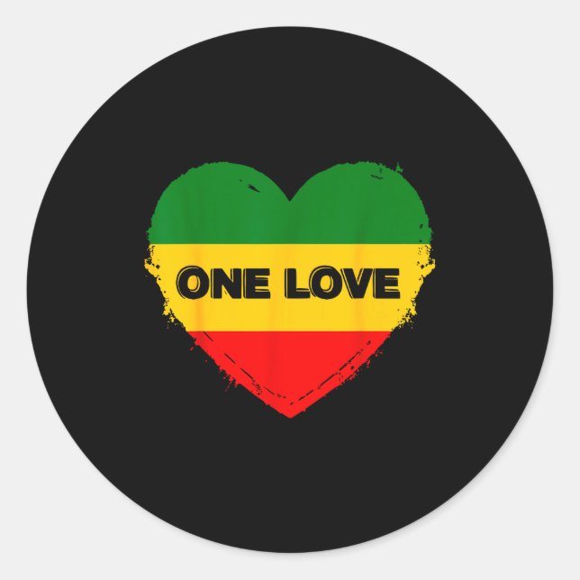 Reggae Heart One Love Rasta Reggae Music Rastafari Classic Round Sticker (Front)