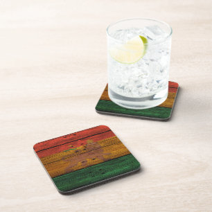 reggae lion crest on wood texture coaster