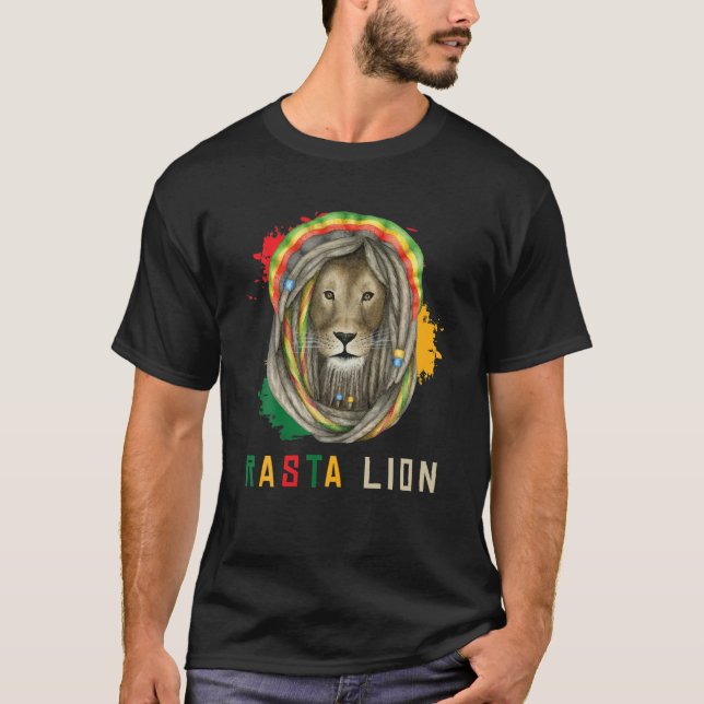 Reggae Lion Rastafari Dreadlocks Reggaeton Jamaica T-Shirt (Front)