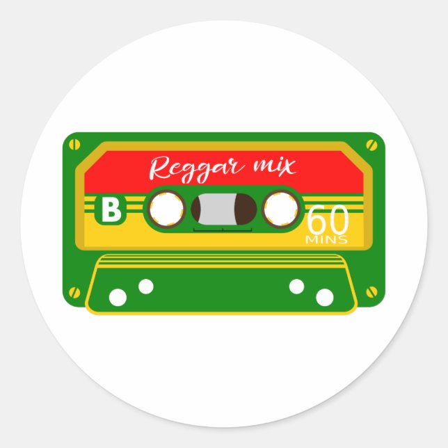 Reggae mix tape cassette Rastafarian Classic Round Sticker (Front)
