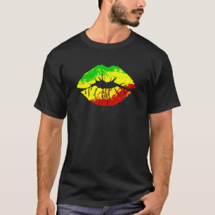 Reggae Music Jamaica Kissing Lips Flag Rastafari R T-Shirt