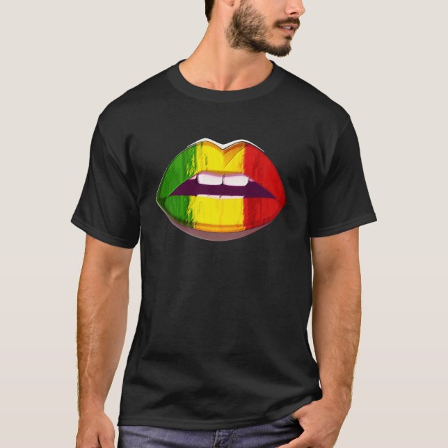Reggae Music Jamaica Kissing Lips Flag Rastafari R T-Shirt (Front)